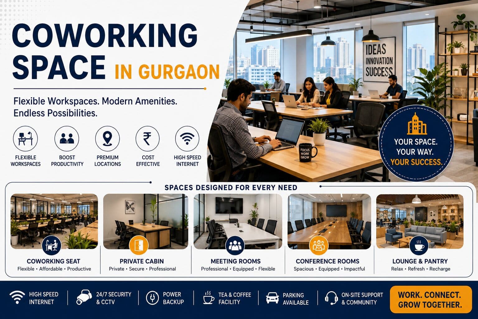Coworking Space in Gurgaon – Flexible Workspaces, Private Cabins & Meeting Rooms for Modern Businesses